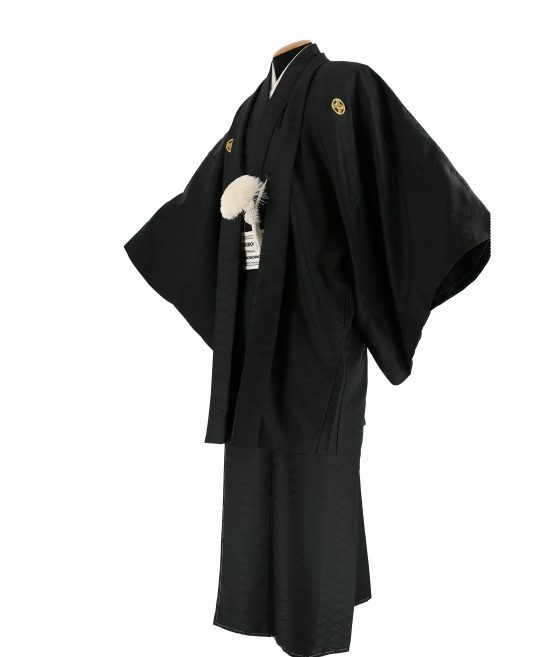 紋付袴レンタル・成人式・結婚式・卒業式|黒　菱に花菱と若松菱[身長180cm対応]No.315